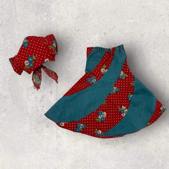 Vtg BARBIE BEST BUY #7209 Blue And Red Floral Polka Dot Swirl skirt  top 1975 - Picture 4 of 8